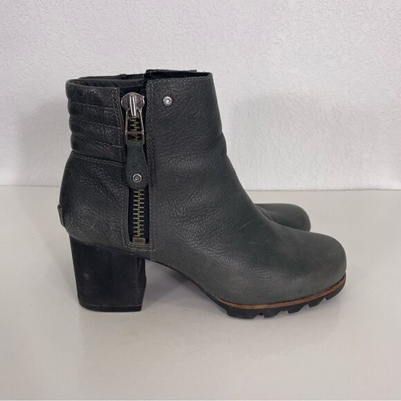 Sorel Grey Leather Block Heeled Booties - Picture 1 of 10